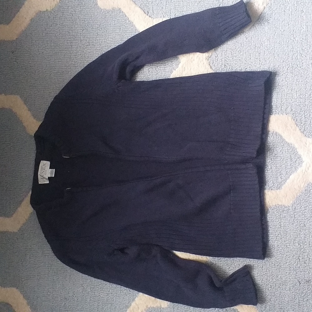 🗽 Casual Corner Annex Solid Navy Zippered Cardigan
